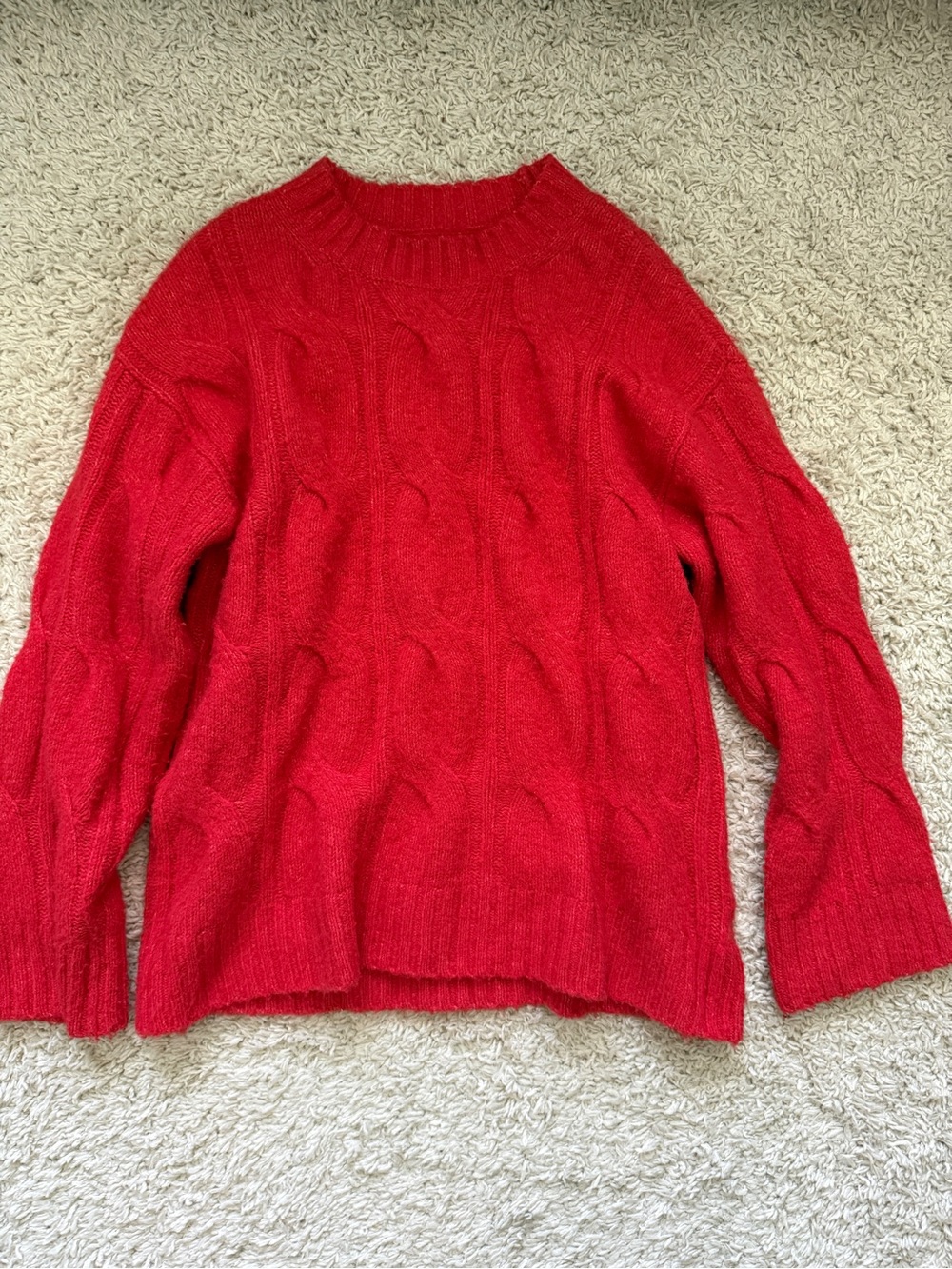 American Eagle Outfitters Red Cable Knit Crew Sweater